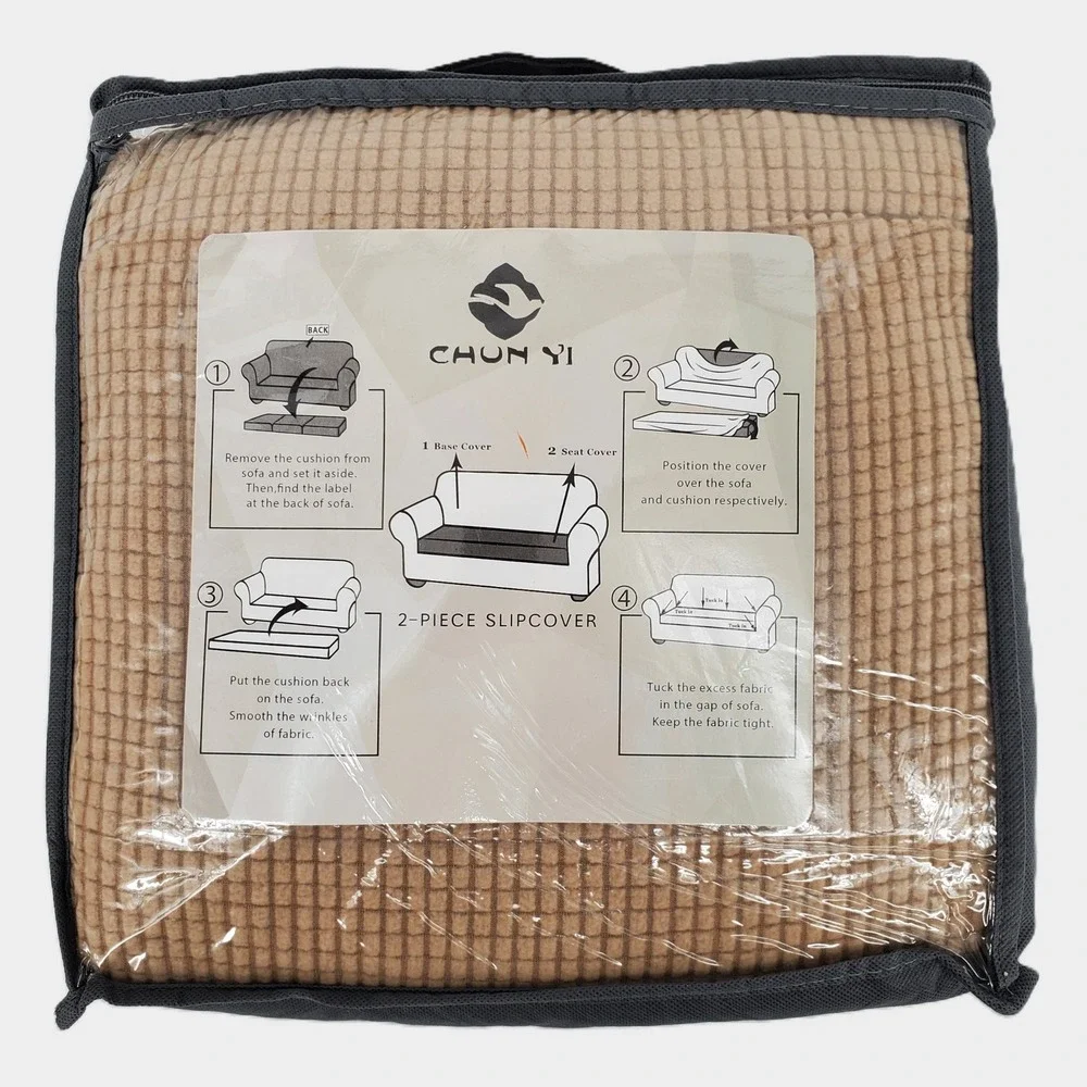 Subrtex Chun Yi Chair Sofa Slipcover 3 Piece Stretch Sand Checkered Small New